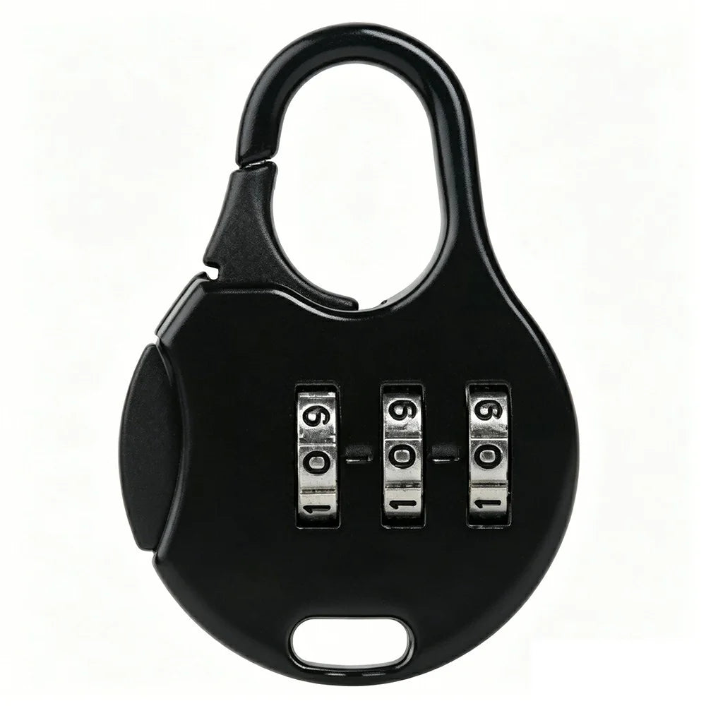 Mini Padlock 3-Digit Combination Lock Zinc Alloy Carabiner Shackle Security Lock for Luggage Backpack Gym Locker - Round  /  Black - 1