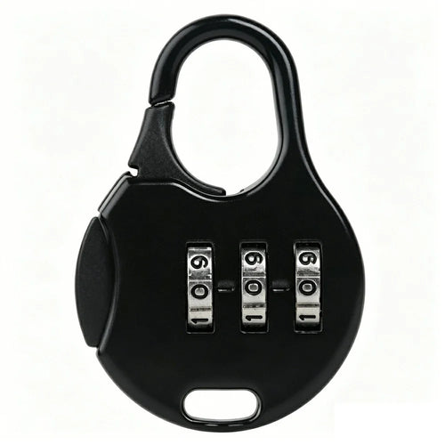 Mini Padlock 3-Digit Combination Lock Zinc Alloy Carabiner Shackle Security Lock for Luggage Backpack Gym Locker - Round  /  Black - 1