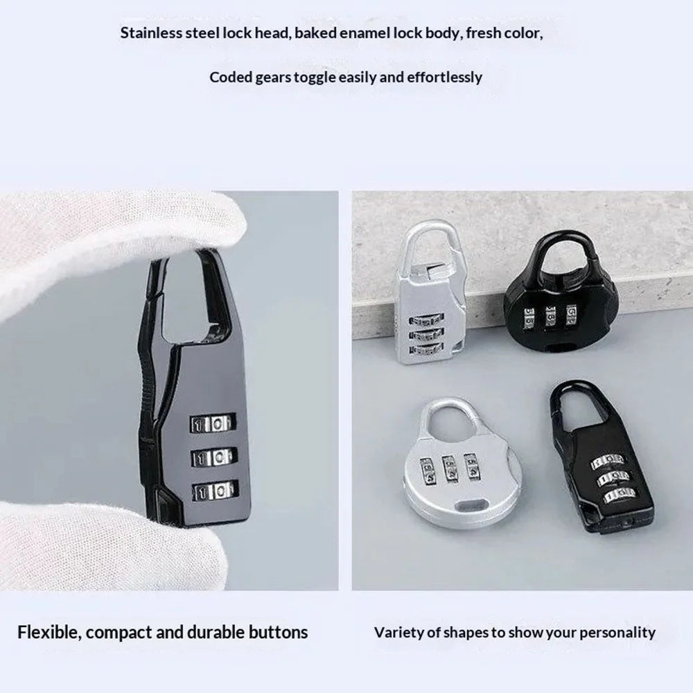 Mini Padlock 3-Digit Combination Lock Zinc Alloy Carabiner Shackle Security Lock for Luggage Backpack Gym Locker - Round  /  Black - 2