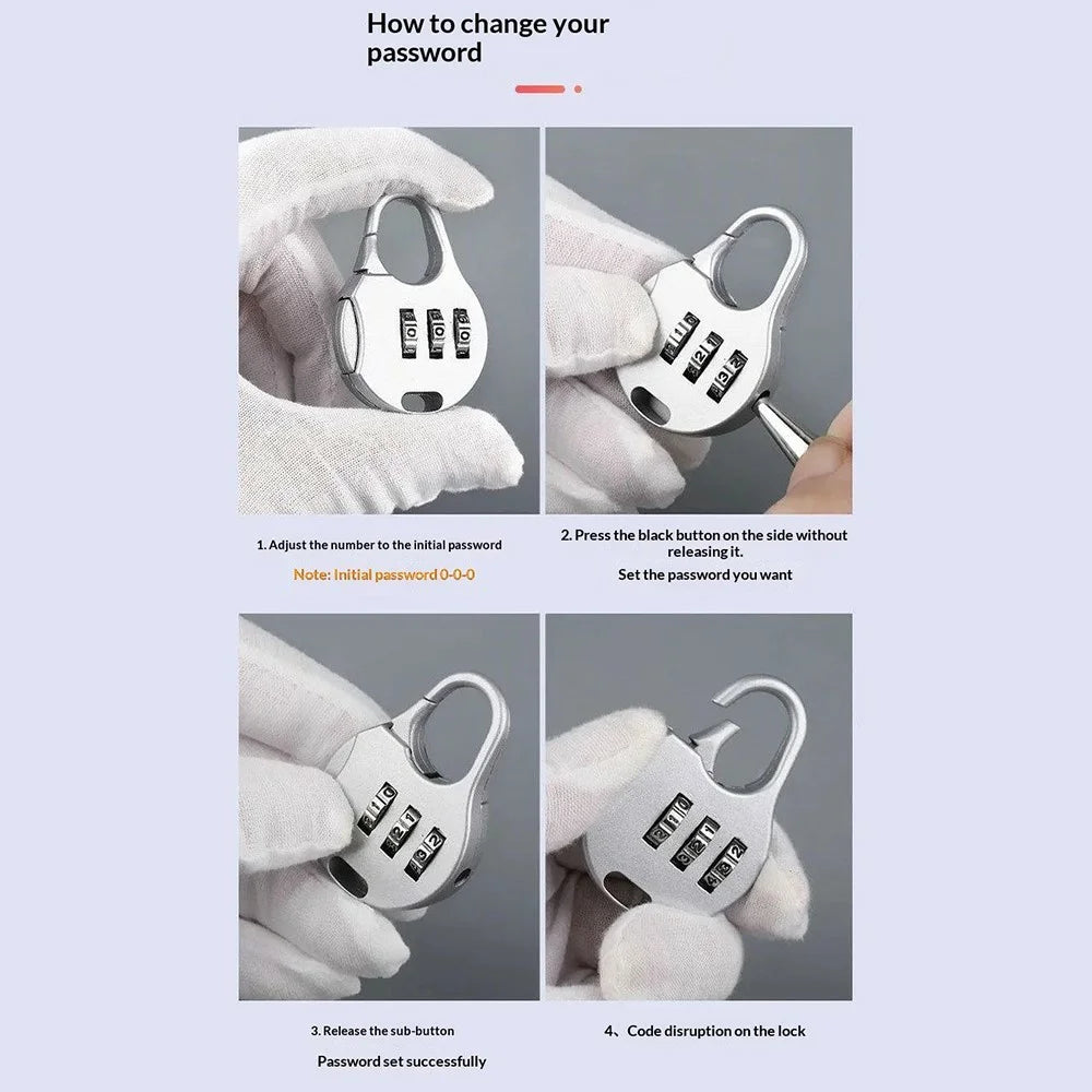 Mini Padlock 3-Digit Combination Lock Zinc Alloy Carabiner Shackle Security Lock for Luggage Backpack Gym Locker - Round  /  Black - 3