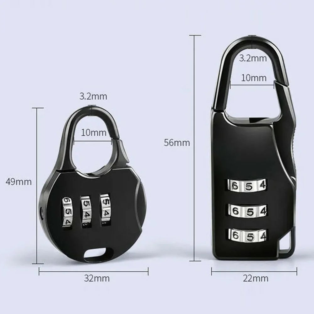 Mini Padlock 3-Digit Combination Lock Zinc Alloy Carabiner Shackle Security Lock for Luggage Backpack Gym Locker - Round  /  Black - 6