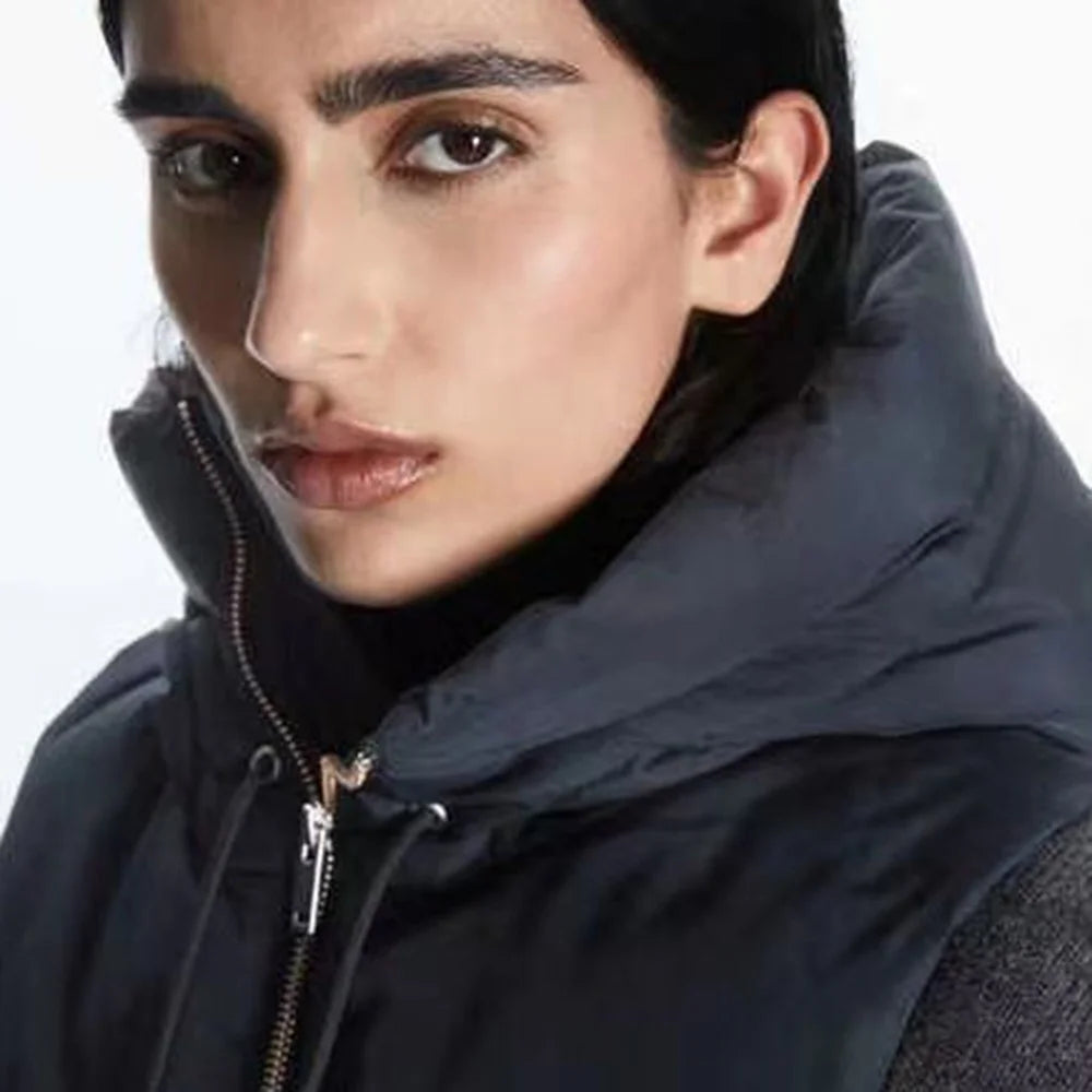 Unisex Hooded Fake Collar Hooded Vest Top Detachable Collar Vest Zip Up False Hooded Mock Collar Padded Gilet for Outdoor Cycling - Black - 2
