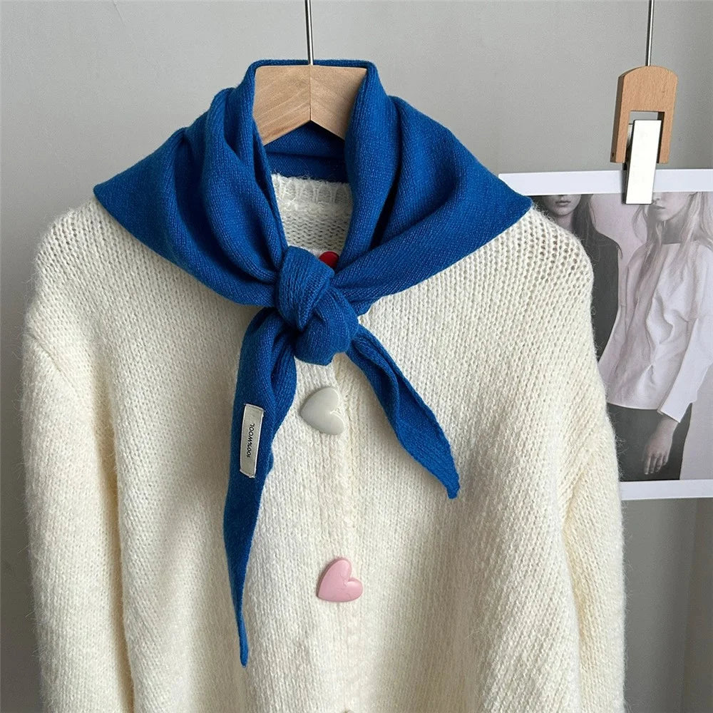 100% Wool Triangle Scarf Fashion Neck Wrap Kerchief Winter Warm Headscarf Bandana for Women - Royal Blue - 1