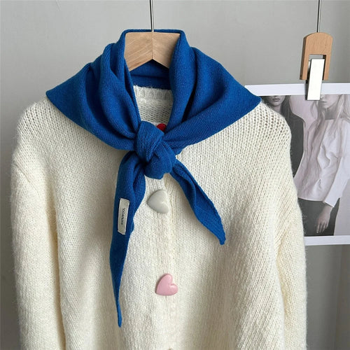 100% Wool Triangle Scarf Fashion Neck Wrap Kerchief Winter Warm Headscarf Bandana for Women - Royal Blue - 1