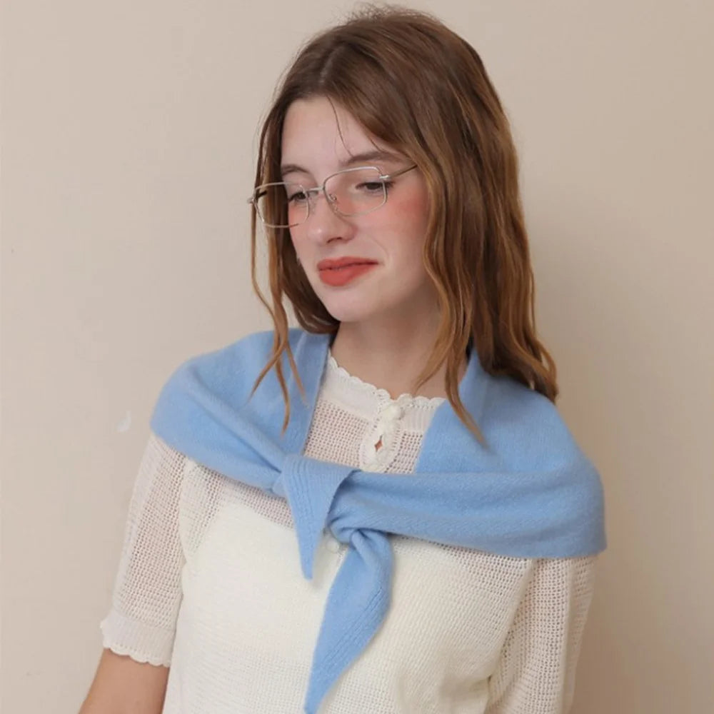 100% Wool Triangle Scarf Fashion Neck Wrap Kerchief Winter Warm Headscarf Bandana for Women - Royal Blue - 3