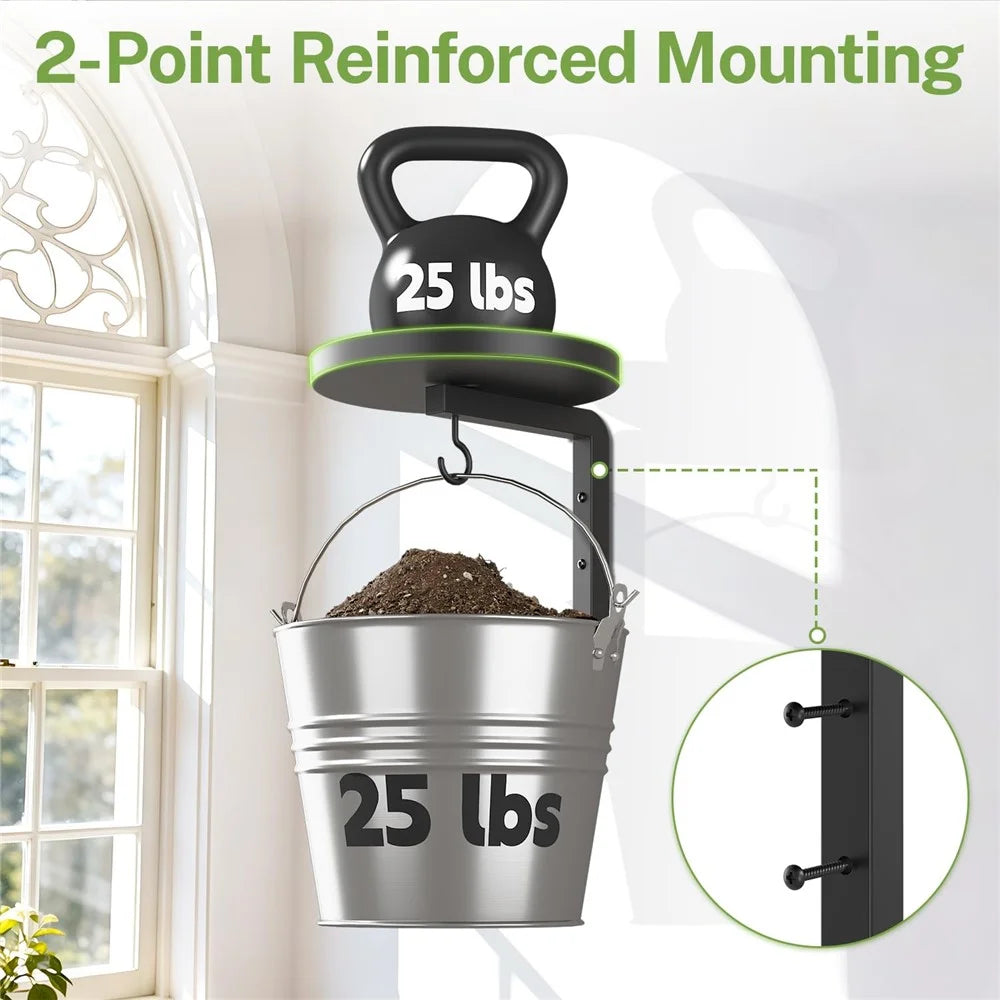 2Pcs Wall-Mounted Plant Stand Metal Hooks Indoor Outdoor Garden Decor Hanging Bracket with Anti-Fall Rim (Without Flowerpot) - Black - 2