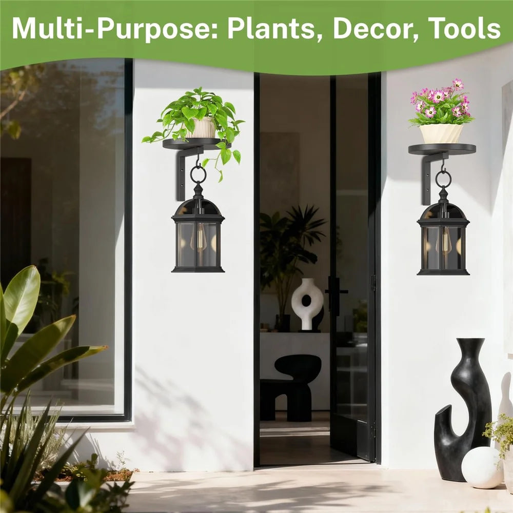 2Pcs Wall-Mounted Plant Stand Metal Hooks Indoor Outdoor Garden Decor Hanging Bracket with Anti-Fall Rim (Without Flowerpot) - Black - 5