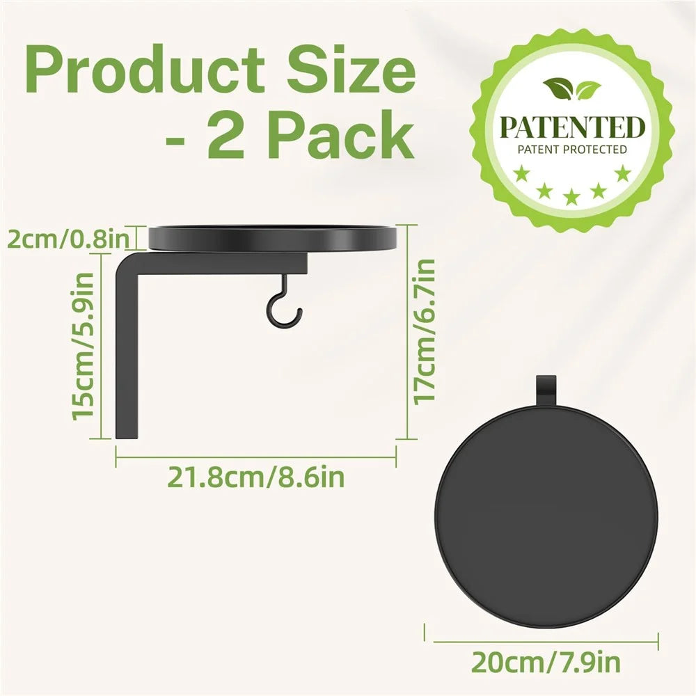 2Pcs Wall-Mounted Plant Stand Metal Hooks Indoor Outdoor Garden Decor Hanging Bracket with Anti-Fall Rim (Without Flowerpot) - Black - 7