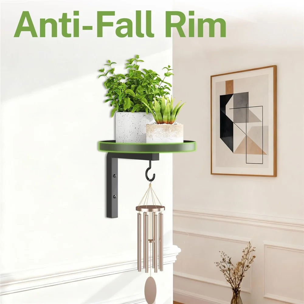 4Pcs Wall-Mounted Plant Stand Metal Hooks Indoor Outdoor Garden Decor Hanging Bracket with Anti-Fall Rim (Without Flowerpot) - Black - 3