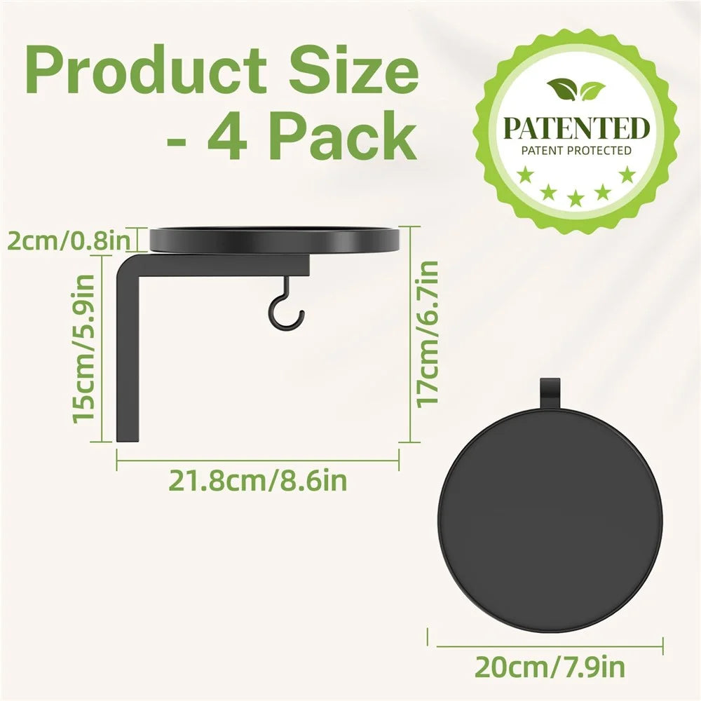 4Pcs Wall-Mounted Plant Stand Metal Hooks Indoor Outdoor Garden Decor Hanging Bracket with Anti-Fall Rim (Without Flowerpot) - Black - 7