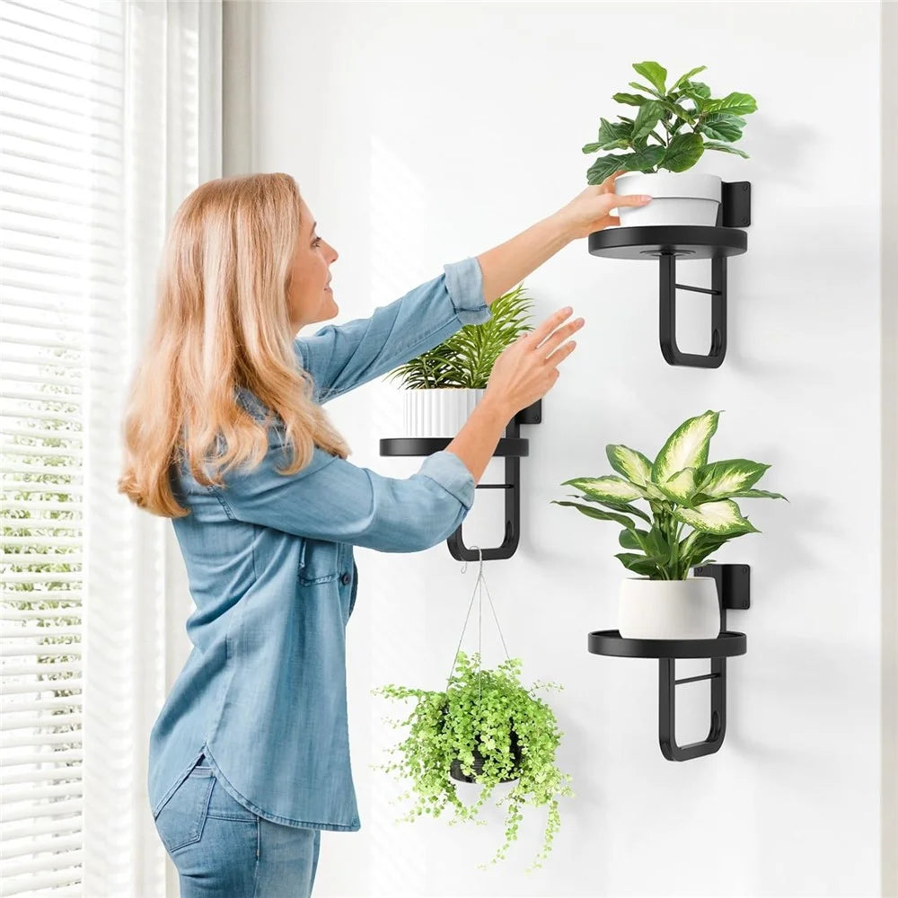 2Pcs Wall-Mounted Plant Shelf Metal Hanging Plant Holder Indoor Outdoor Flower Pot Stand (Without Flowerpot) - 2