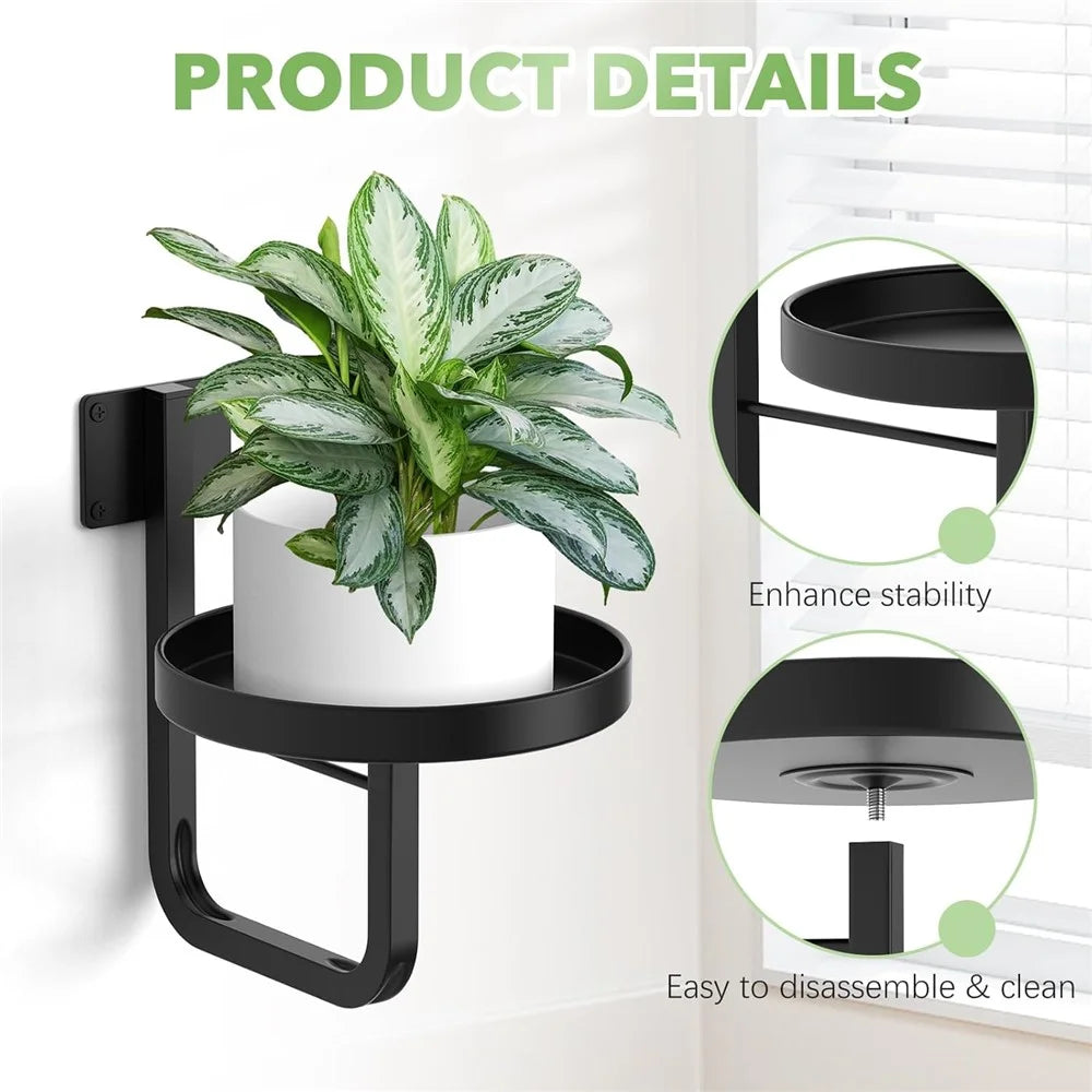 2Pcs Wall-Mounted Plant Shelf Metal Hanging Plant Holder Indoor Outdoor Flower Pot Stand (Without Flowerpot) - 4