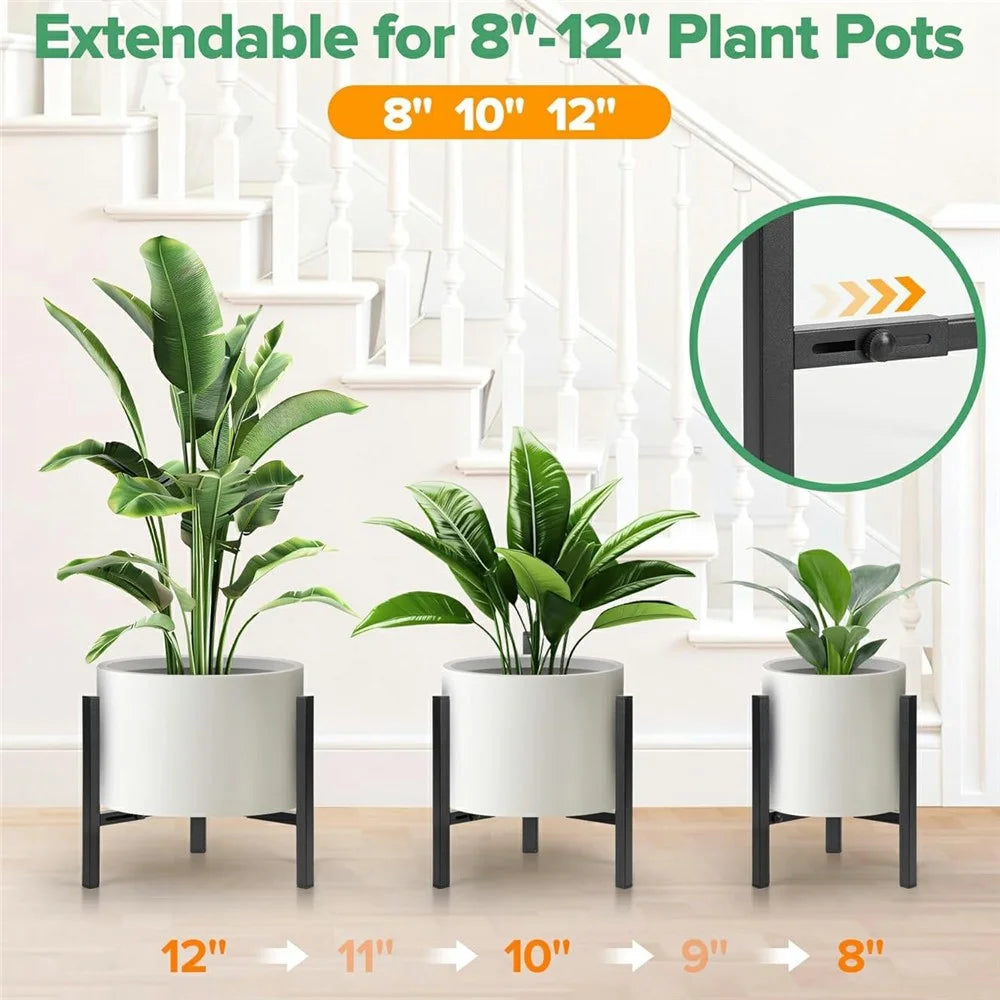 8-12 Inch Adjustable Width Plant Stand Telescopic Triangle Flower Pots Support Rack for Indoor Outdoor  - Black - 2
