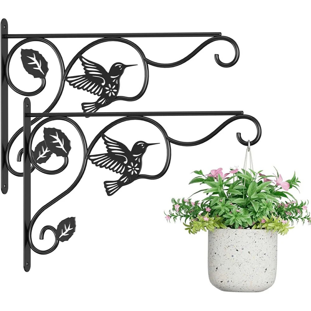 2Pcs 12 Inch Hummingbird Design Wall Mounted Hanging Plant Bracket Iron Hook Plant Flower Pot Hanger for Bird Feeder Wind Chime Outdoor - 1