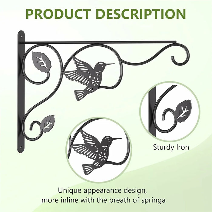 2Pcs 12 Inch Hummingbird Design Wall Mounted Hanging Plant Bracket Iron Hook Plant Flower Pot Hanger for Bird Feeder Wind Chime Outdoor - 2