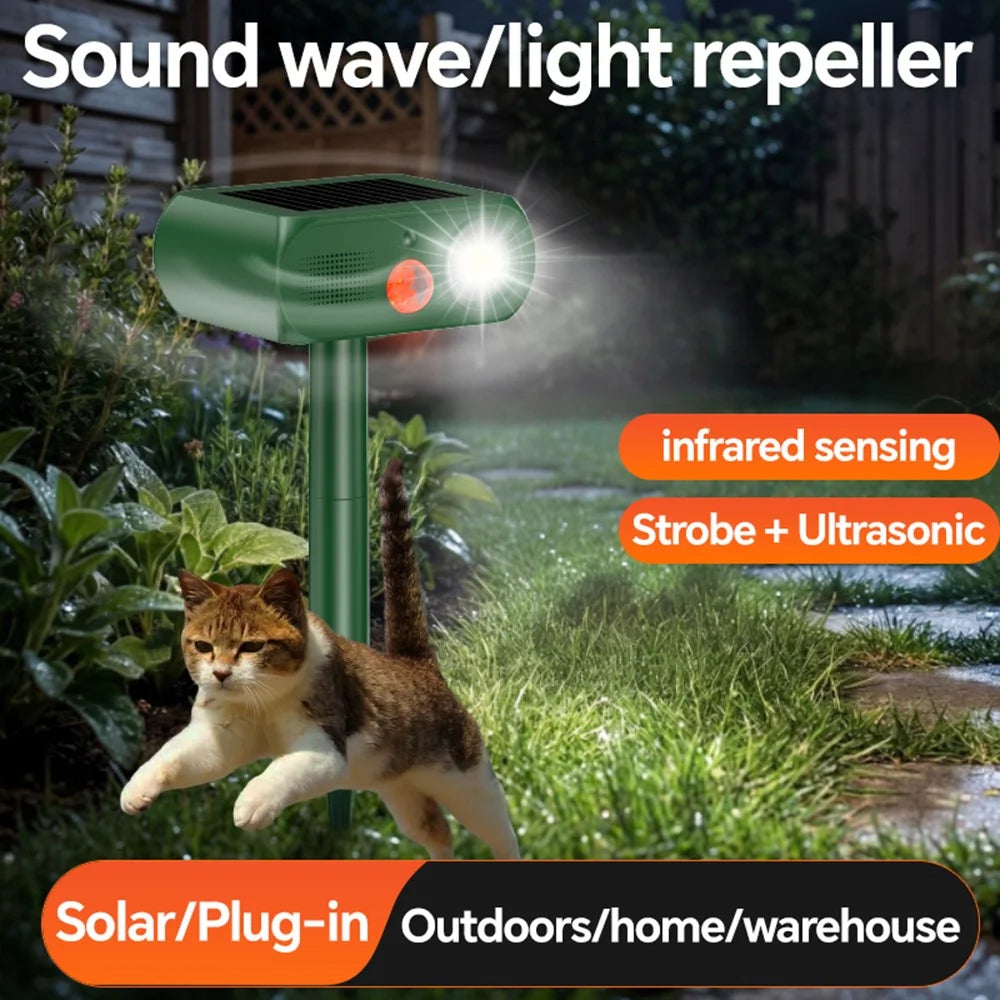 Solar Ultrasonic Animal Repeller 4 Modes Infrared Motion Sensor LED Strobe IP65 Waterproof Repellent Device for Garden Outdoor - Army Green - 3