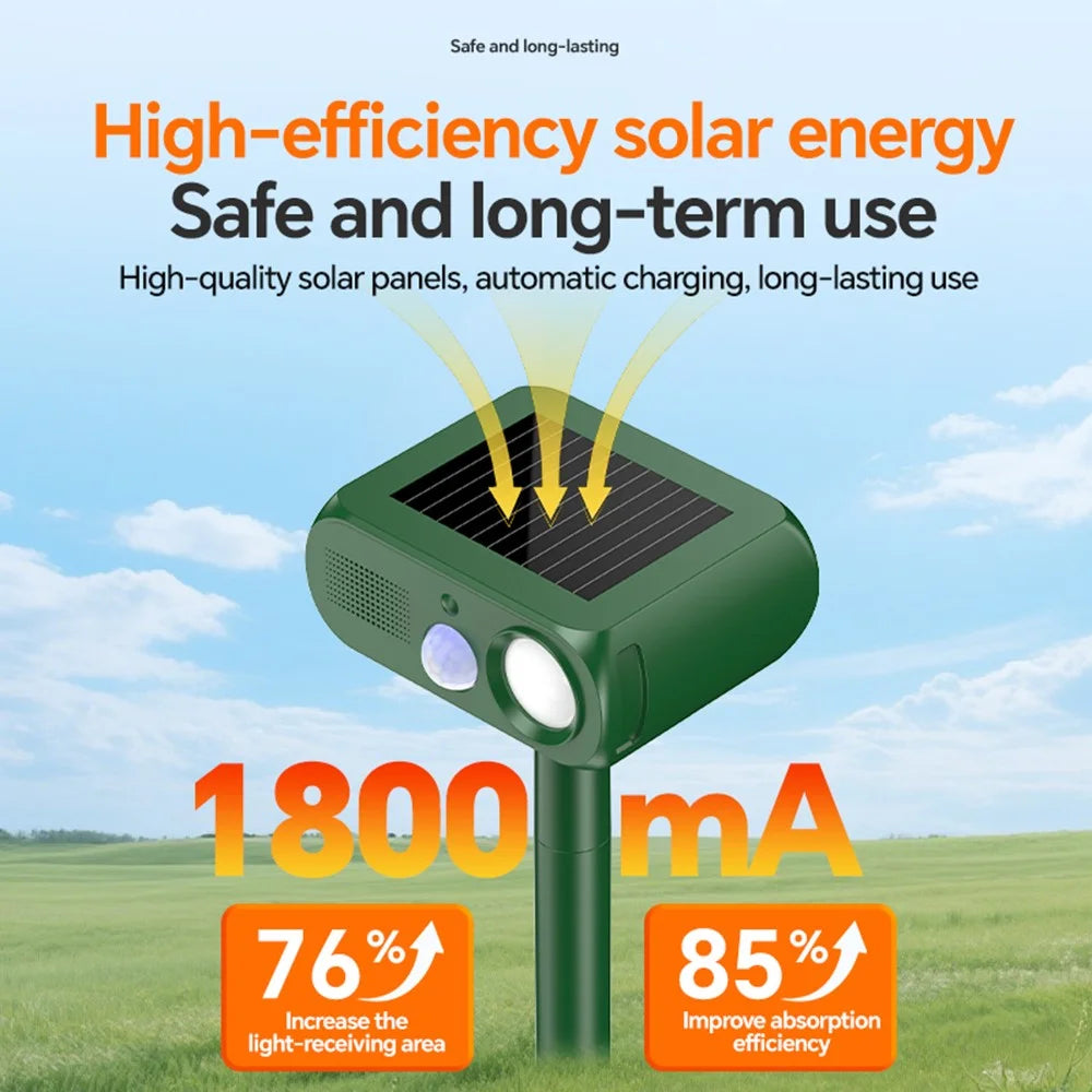 Solar Ultrasonic Animal Repeller 4 Modes Infrared Motion Sensor LED Strobe IP65 Waterproof Repellent Device for Garden Outdoor - Army Green - 5