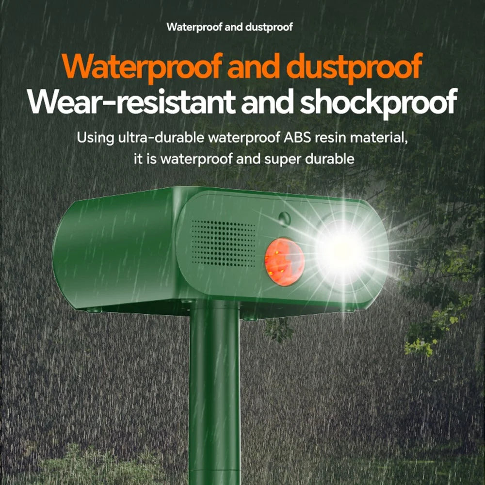 Solar Ultrasonic Animal Repeller 4 Modes Infrared Motion Sensor LED Strobe IP65 Waterproof Repellent Device for Garden Outdoor - Army Green - 6