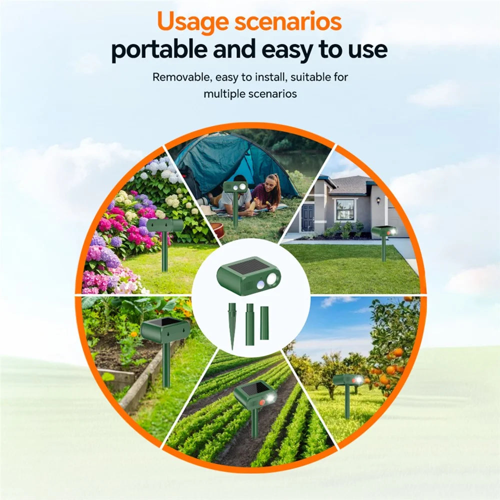 Solar Ultrasonic Animal Repeller 4 Modes Infrared Motion Sensor LED Strobe IP65 Waterproof Repellent Device for Garden Outdoor - Army Green - 7
