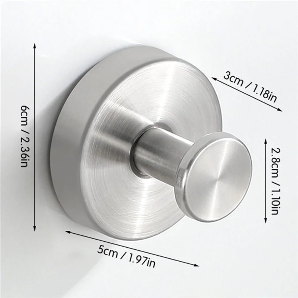 Stainless Steel Suction Cup Wall Hooks Wall Mounted No Drill Bathroom Kitchen Towel Hanger - Silver - 1