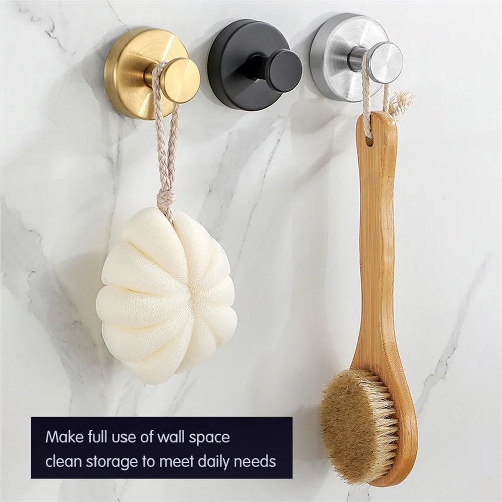 Stainless Steel Suction Cup Wall Hooks Wall Mounted No Drill Bathroom Kitchen Towel Hanger - Silver - 2