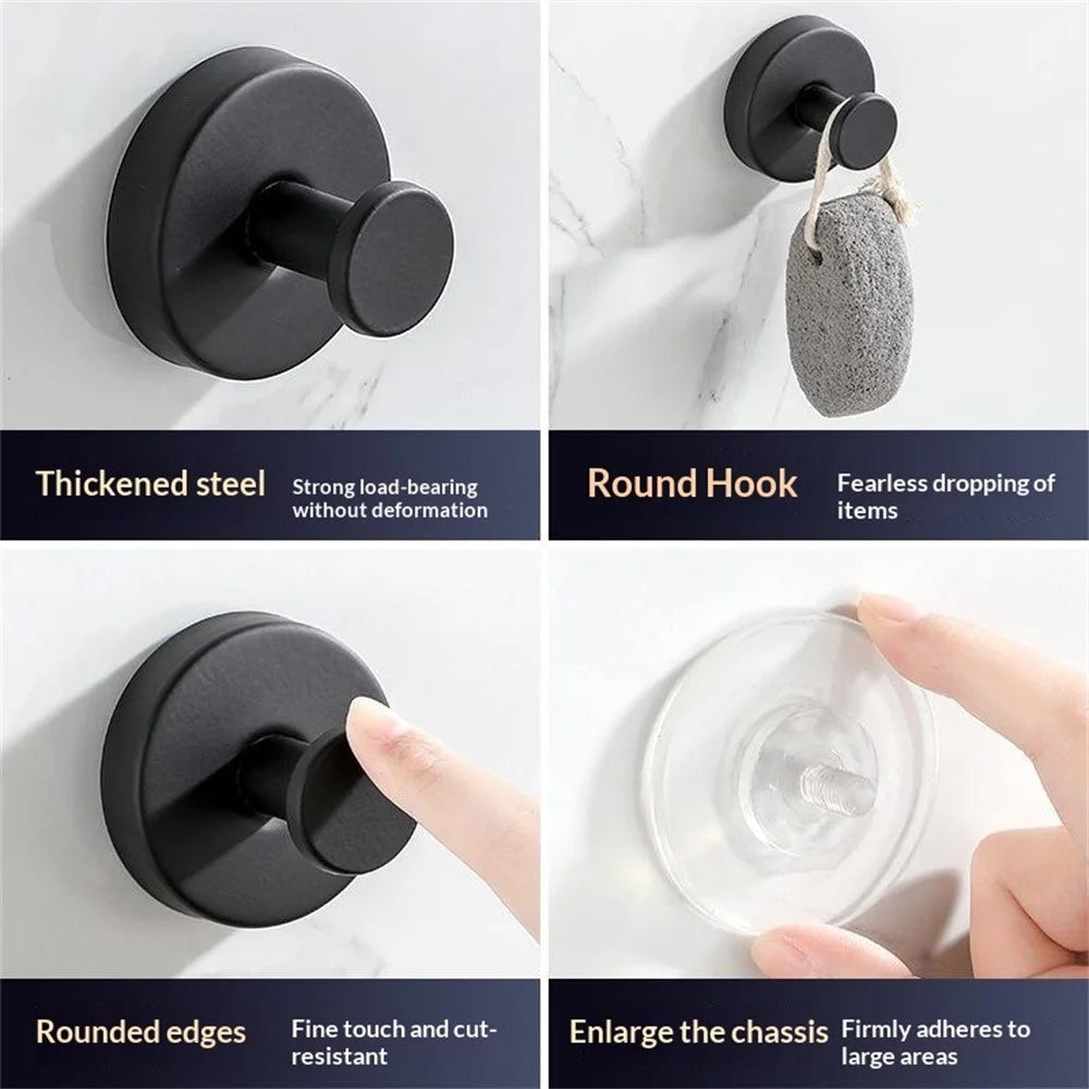 Stainless Steel Suction Cup Wall Hooks Wall Mounted No Drill Bathroom Kitchen Towel Hanger - Silver - 4