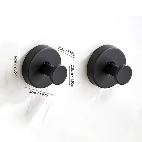 2Pcs Stainless Steel Suction Cup Wall Hooks Wall Mounted No Drill Bathroom Kitchen Towel Hanger - Black - 1