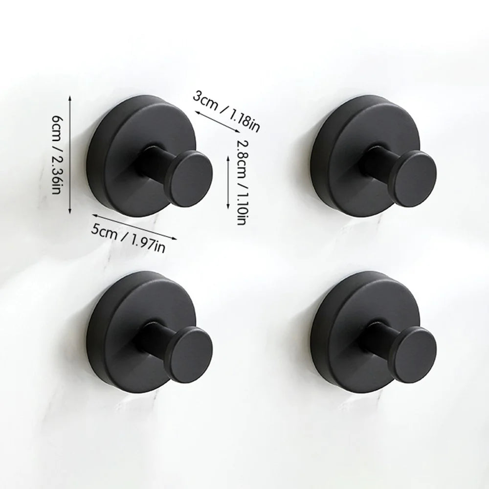 4Pcs Stainless Steel Suction Cup Wall Hooks Wall Mounted No Drill Bathroom Kitchen Towel Hanger - Black - 1