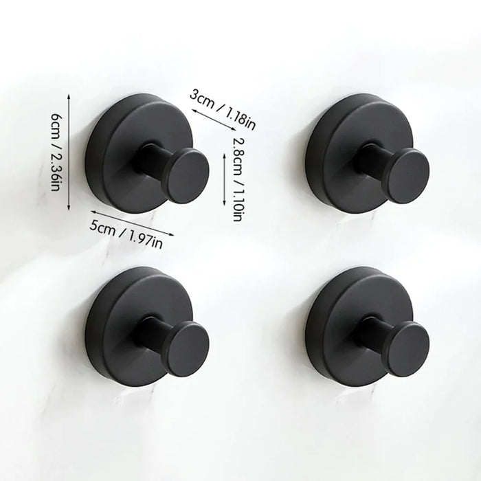 4Pcs Stainless Steel Suction Cup Wall Hooks Wall Mounted No Drill Bathroom Kitchen Towel Hanger - Black - 1
