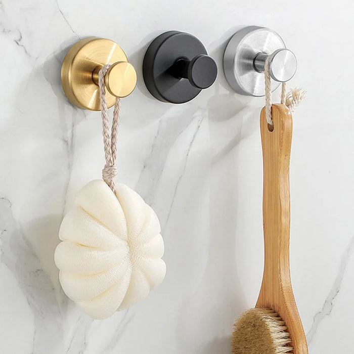 4Pcs Stainless Steel Suction Cup Wall Hooks Wall Mounted No Drill Bathroom Kitchen Towel Hanger - Black - 3
