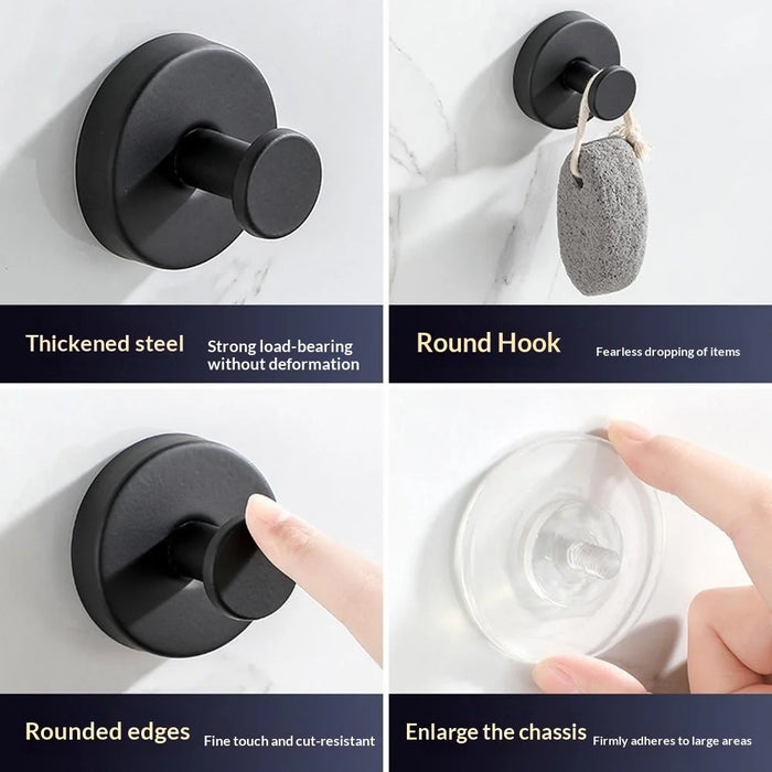 4Pcs Stainless Steel Suction Cup Wall Hooks Wall Mounted No Drill Bathroom Kitchen Towel Hanger - Black - 5