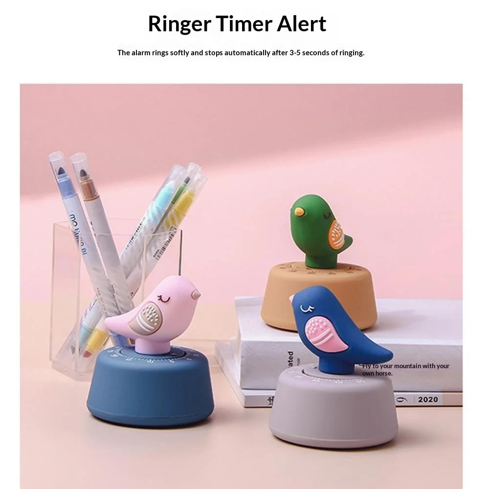 Bird-Shaped Mechanical Timer 60min Kitchen Desktop Timer Countdown Clock for Study Cooking - D Type  /  Blue Bird - 5