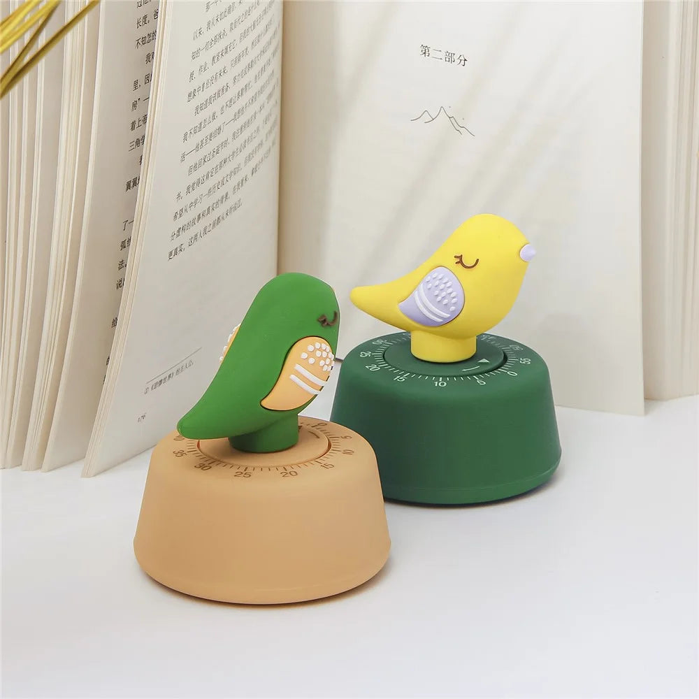 Bird-Shaped Mechanical Timer 60min Kitchen Desktop Timer Countdown Clock for Study Cooking - D Type  /  Blue Bird - 6