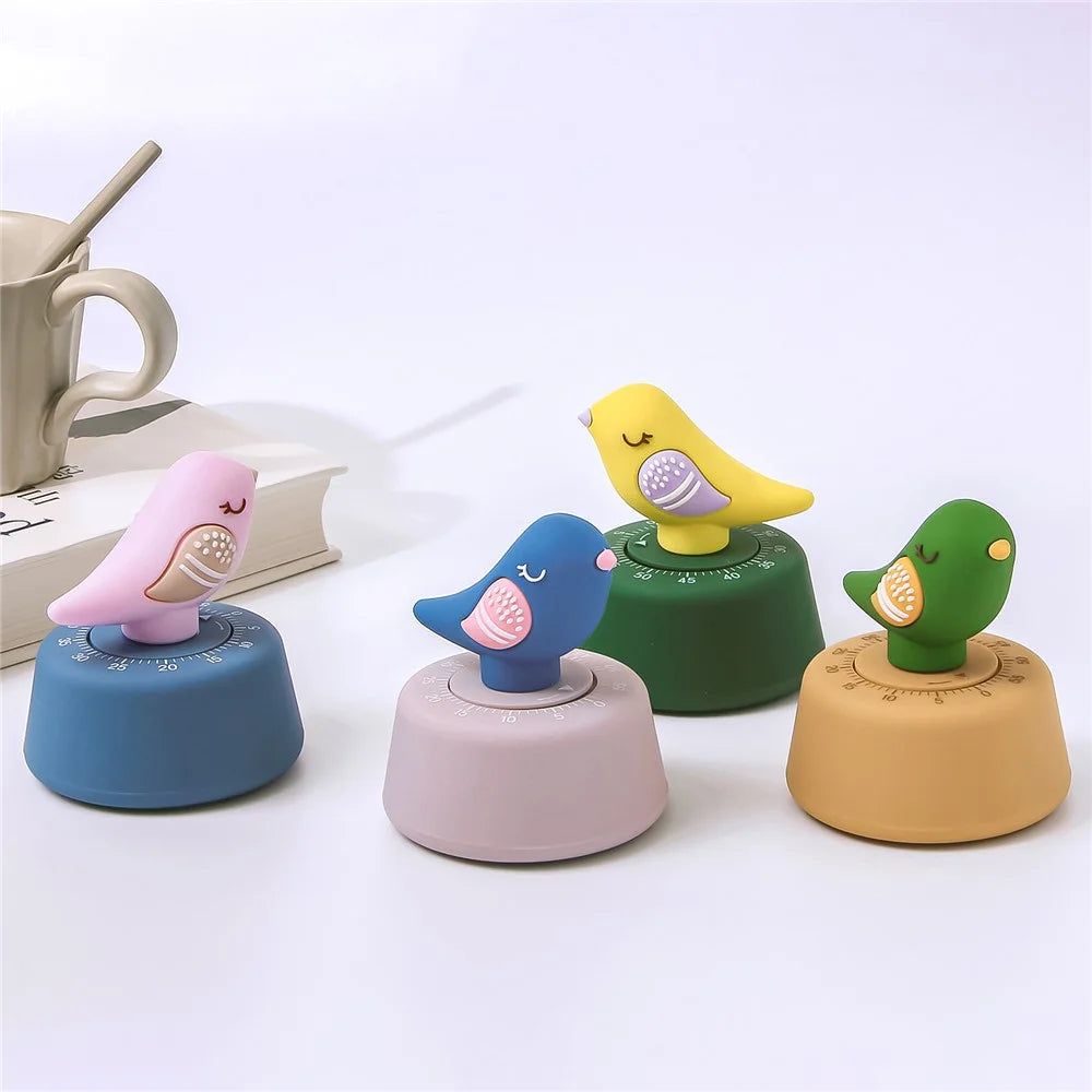 Bird-Shaped Mechanical Timer 60min Kitchen Desktop Timer Countdown Clock for Study Cooking - D Type  /  Blue Bird - 7