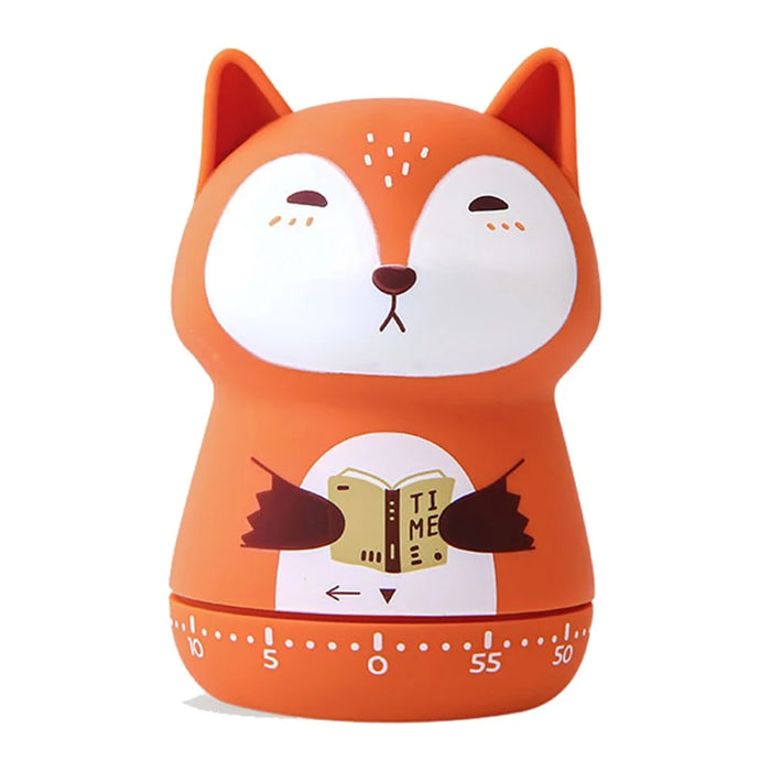 Cute Cartoon Animal-Shaped Mechanical Timer 60 Minutes Desktop Study Time Management Countdown Timer for Learning Kitchen - Red A  /  Fox - 1