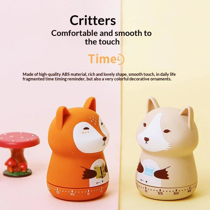 Cute Cartoon Animal-Shaped Mechanical Timer 60 Minutes Desktop Study Time Management Countdown Timer for Learning Kitchen - Red A  /  Fox - 2