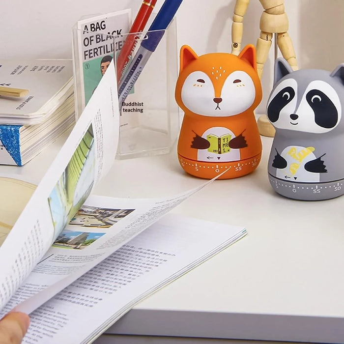 Cute Cartoon Animal-Shaped Mechanical Timer 60 Minutes Desktop Study Time Management Countdown Timer for Learning Kitchen - Red A  /  Fox - 3