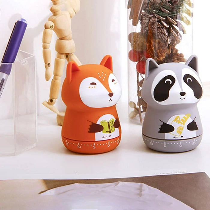 Cute Cartoon Animal-Shaped Mechanical Timer 60 Minutes Desktop Study Time Management Countdown Timer for Learning Kitchen - Red A  /  Fox - 5