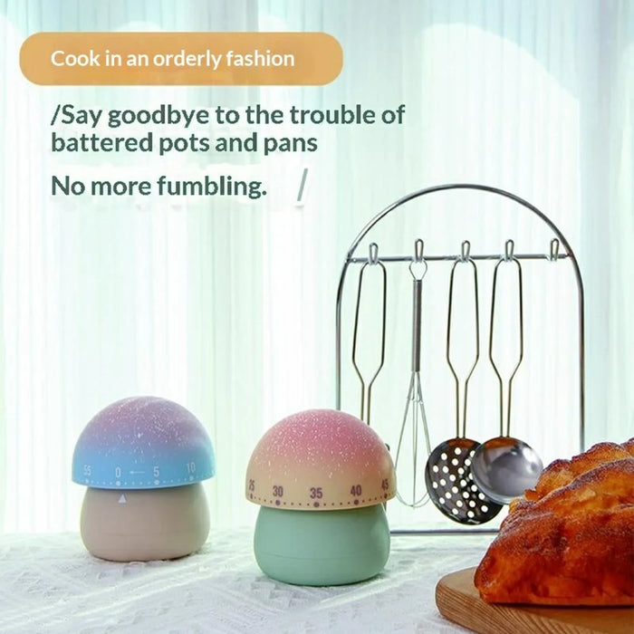 Dreamy Mushroom-Shaped Mechanical Timer 60 Minutes Kitchen Countdown Timer for Study Cooking - Green - 3