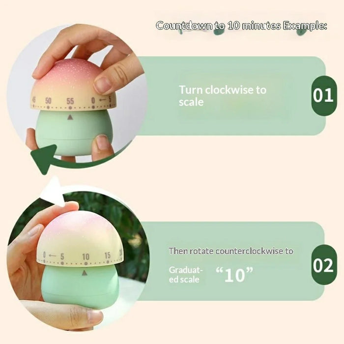 Dreamy Mushroom-Shaped Mechanical Timer 60 Minutes Kitchen Countdown Timer for Study Cooking - Green - 5