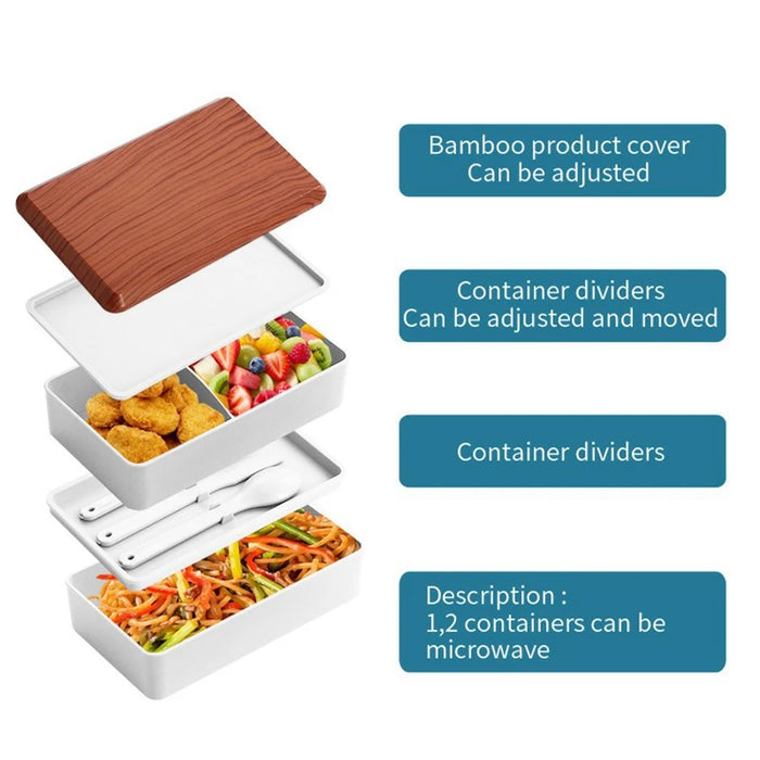 Double Layer Lunch Box Set Bento Box with Soup Bowl Large Capacity Food Container for Work Office (BPA Free, No FDA) - Black - 2