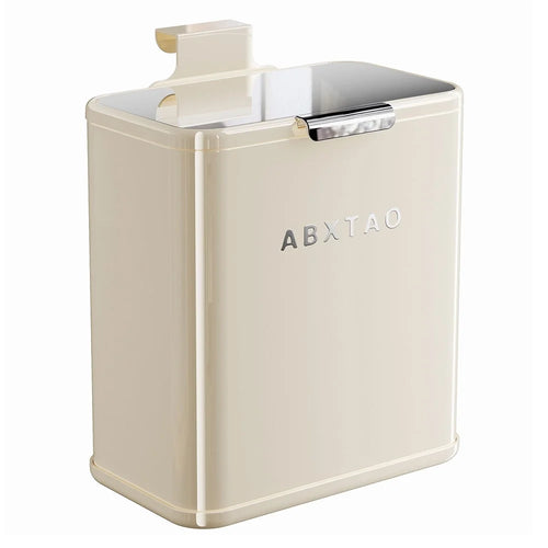 Large Size 26x15x28cm Wall Mounted Trash Can with Lid Stainless Steel Kitchen Bathroom Garbage Bin - Cream White} - 1