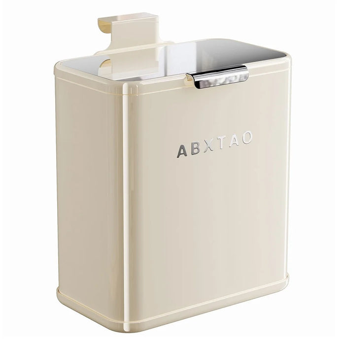 Large Size 26x15x28cm Wall Mounted Trash Can with Lid Stainless Steel Kitchen Bathroom Garbage Bin - Cream White} - 1