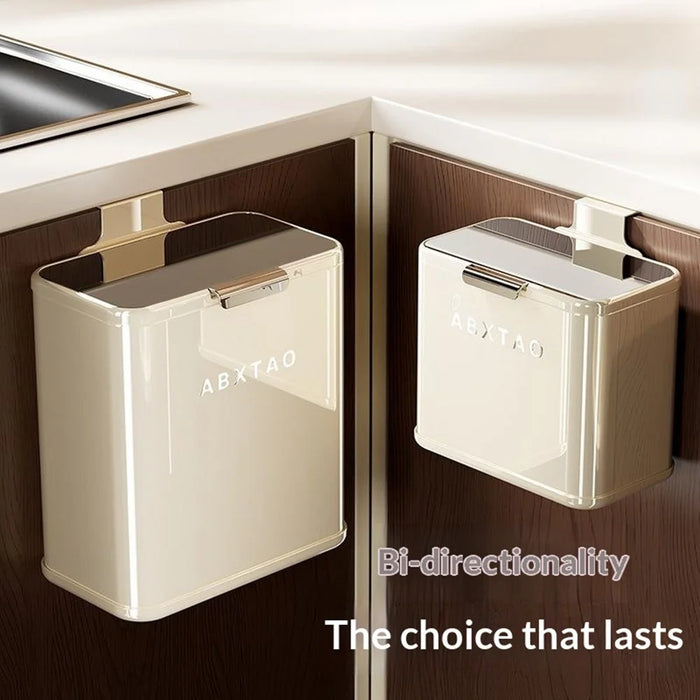 Large Size 26x15x28cm Wall Mounted Trash Can with Lid Stainless Steel Kitchen Bathroom Garbage Bin - Cream White} - 4