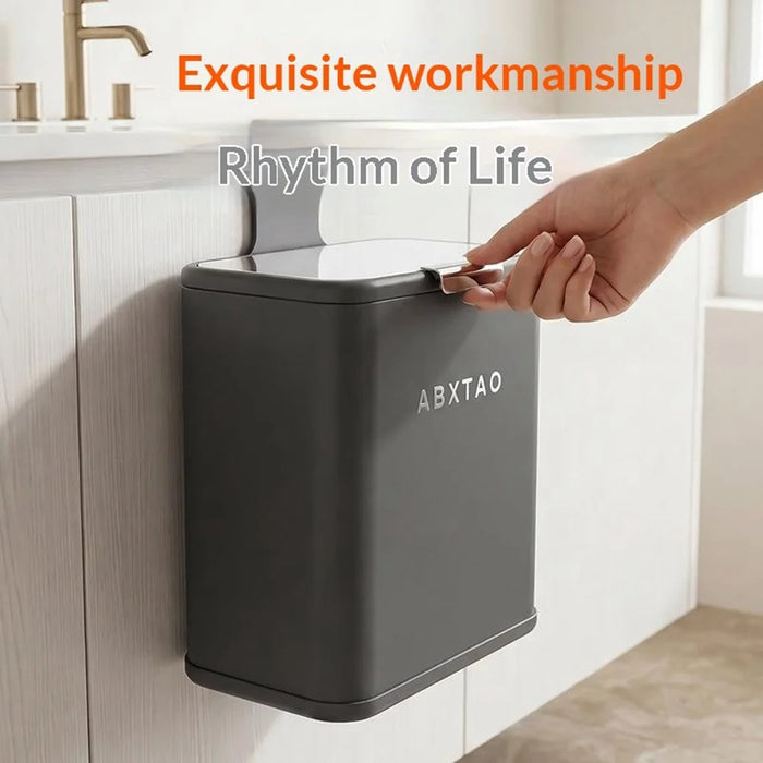 Large Size 26x15x28cm Wall Mounted Trash Can with Lid Stainless Steel Kitchen Bathroom Garbage Bin - Cream White} - 5