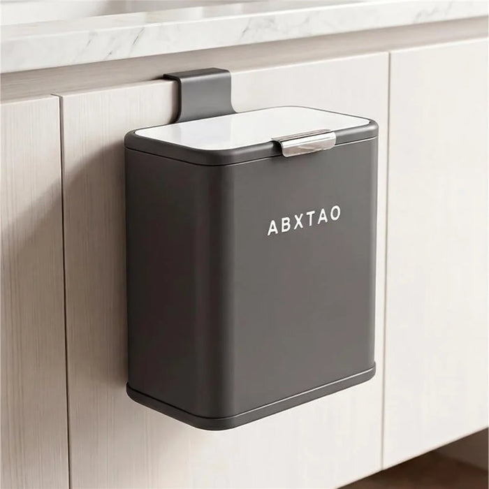 Large Size 26x15x28cm Wall Mounted Trash Can with Lid Stainless Steel Kitchen Bathroom Garbage Bin - Cream White} - 7