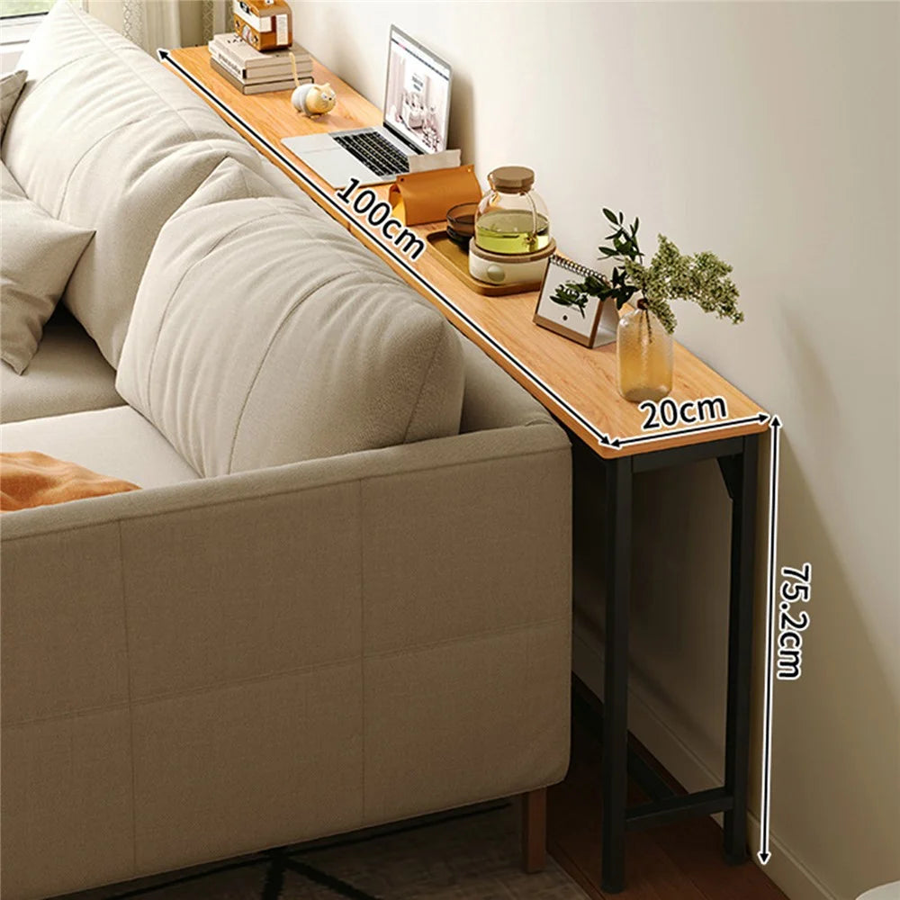 100x20x75.2cm Console Table Narrow Behind Sofa Side Table Storage Shelf for Hallway Living Bedroom - Pear Wood + Black Frame - 1