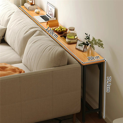 120x20x75.2cm Console Table Narrow Behind Sofa Side Table Storage Shelf for Hallway Living Bedroom - Pear Wood + Black Frame - 1