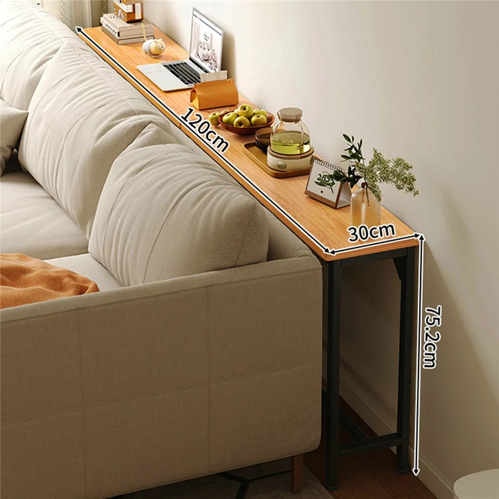 120x30x75.2cm Console Table Narrow Behind Sofa Side Table Storage Shelf for Hallway Living Bedroom - Pear Wood + Black Frame - 1