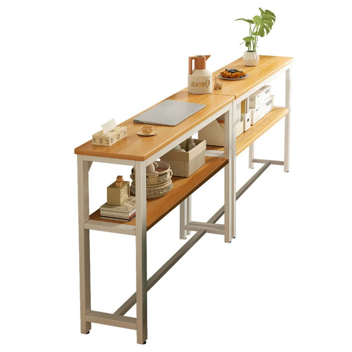 2-Tier 120x30x100.2cm Console Table Narrow Behind Sofa Storage Shelf for Living Room Bedroom - Oak + White Frame - 2